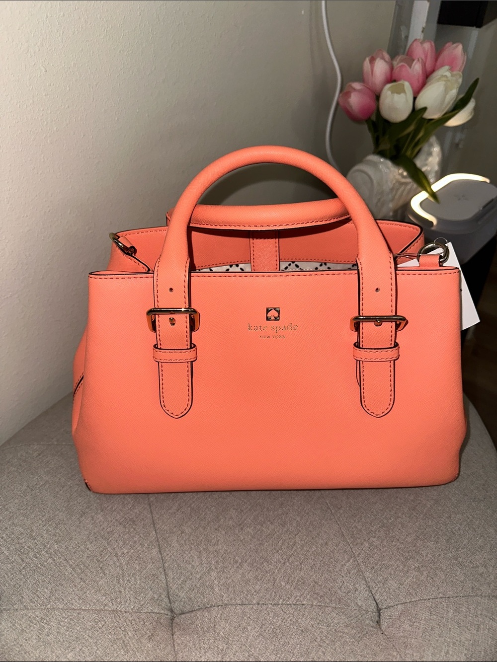 kate spade coral-pink structured satchel